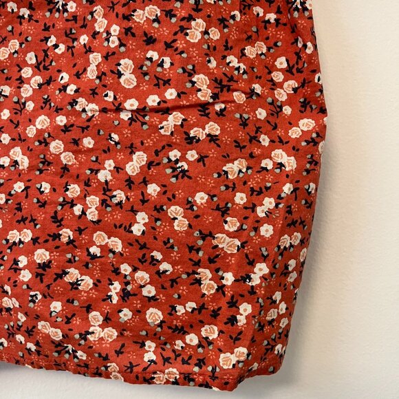 Micro Floral Baby Doll Short Sleeve Orange Shirt - Size Small - Picture 6 of 8